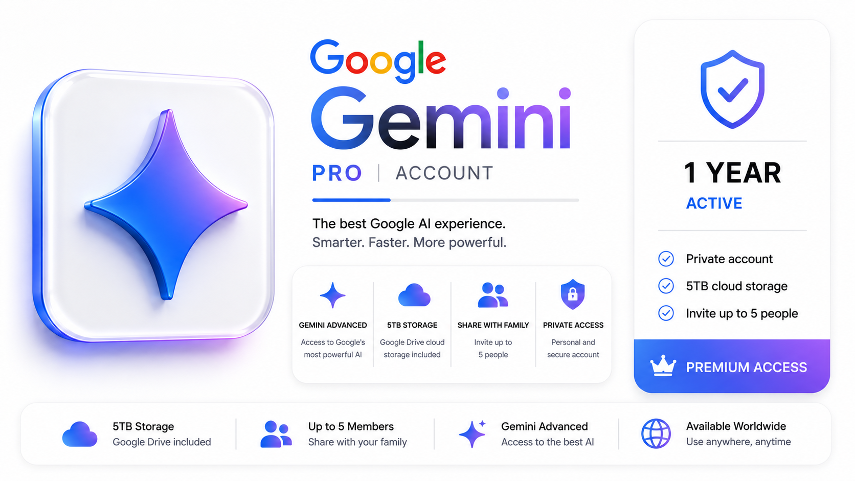 Google Gemini Pro Ready Account | 1 Year
