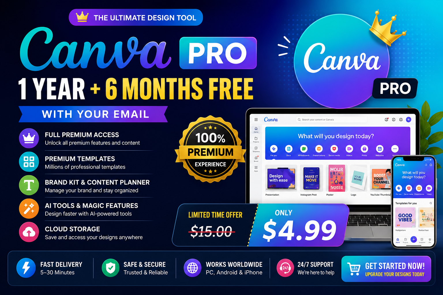 Canva Pro 1 Year + 6 Months Free | Personal Email Access
