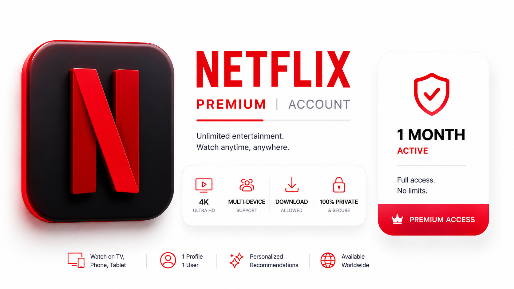Netflix Premium Private Profile | 1 Month