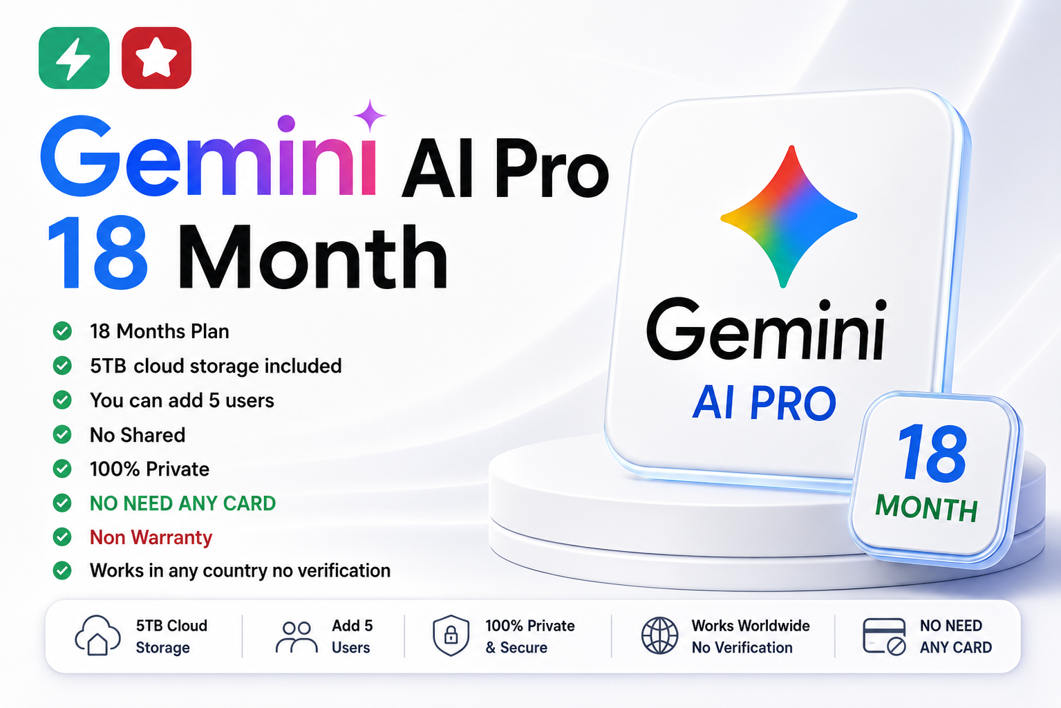 Gemini AI Pro 18 Months | 5TB Storage | Private Account