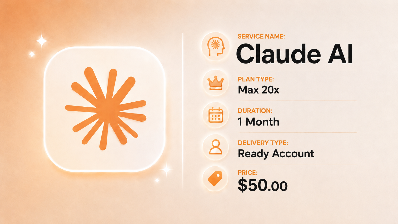 Claude Max 20x · 1 Month (Ready Account)